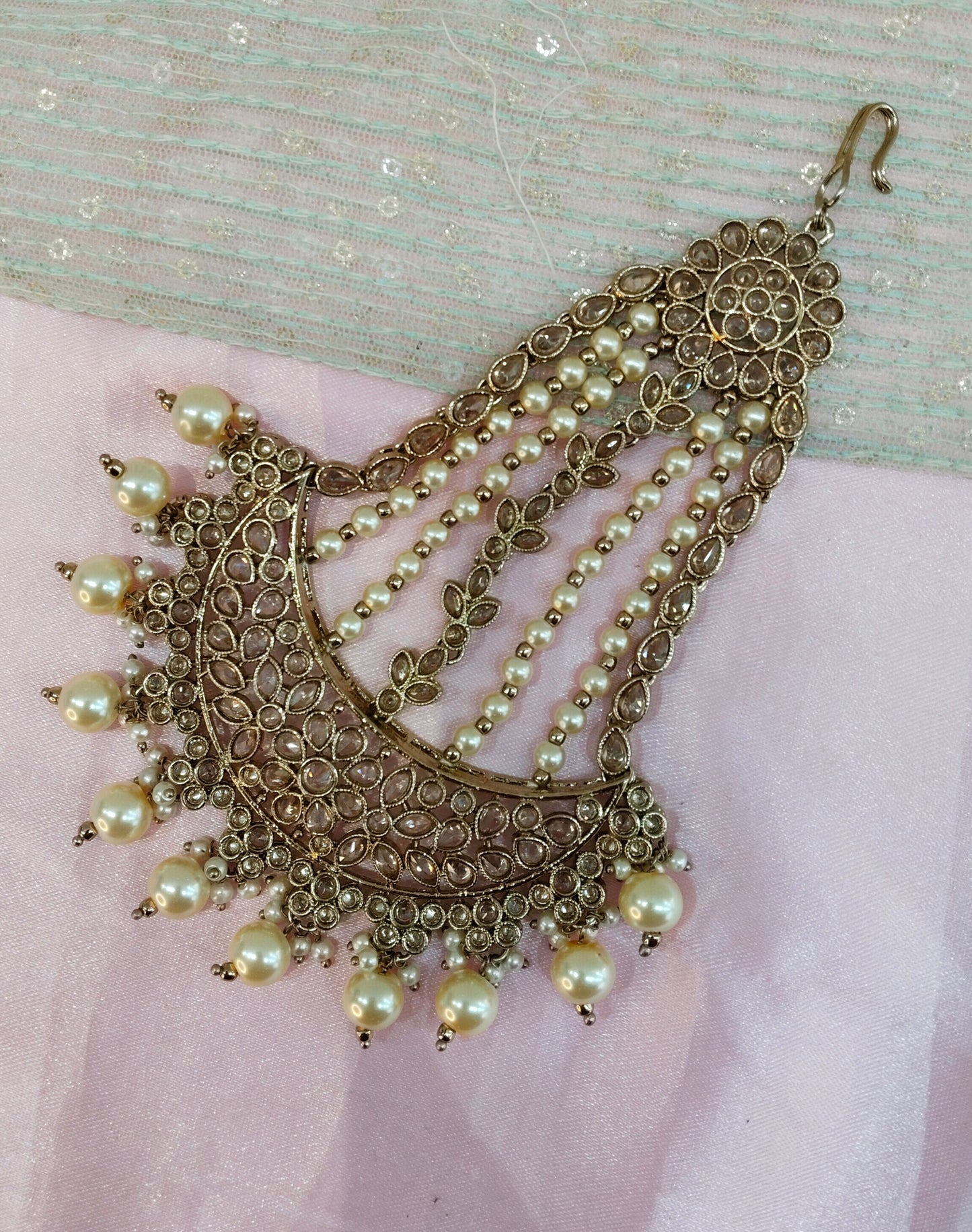 Champagne Stone Jhumar Headpassa Bridal Passa/Pakistani side Headpiece