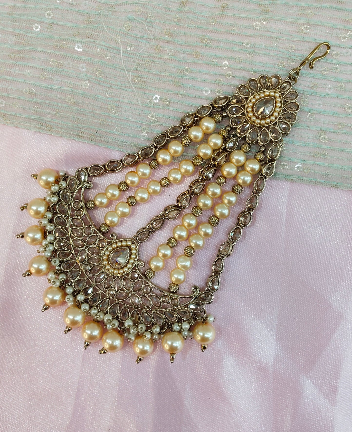 Champagne Stone Jhumar Headpassa Bridal Passa/Pakistani side Headpiece