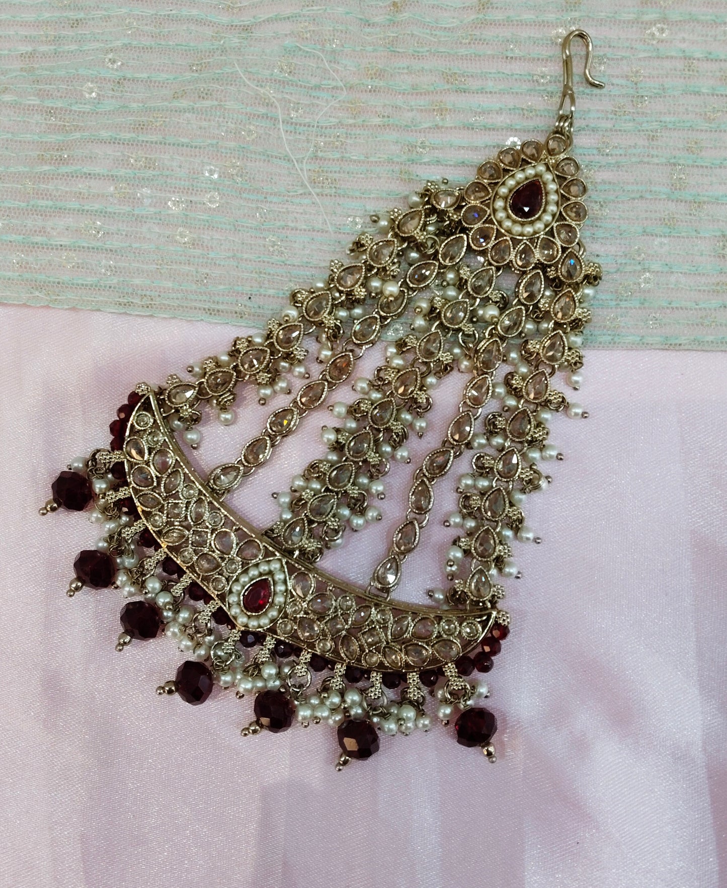 Champagne Stone Jhumar Headpassa Bridal Passa/Pakistani side Headpiece