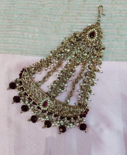 Champagne Stone Jhumar Headpassa Bridal Passa/Pakistani side Headpiece