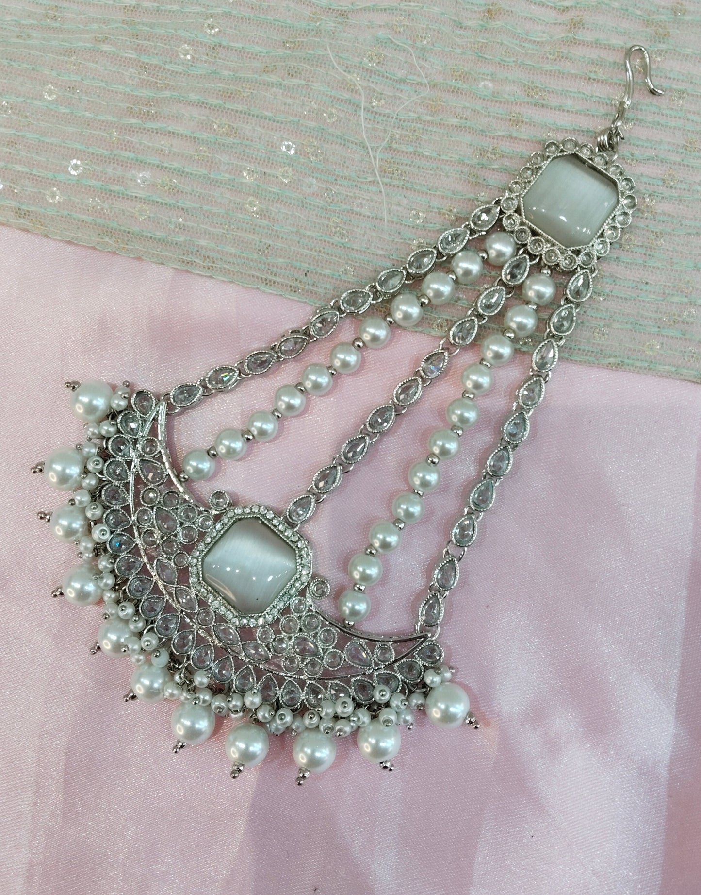 Champagne Stone Jhumar Headpassa Bridal Passa/Pakistani side Headpiece