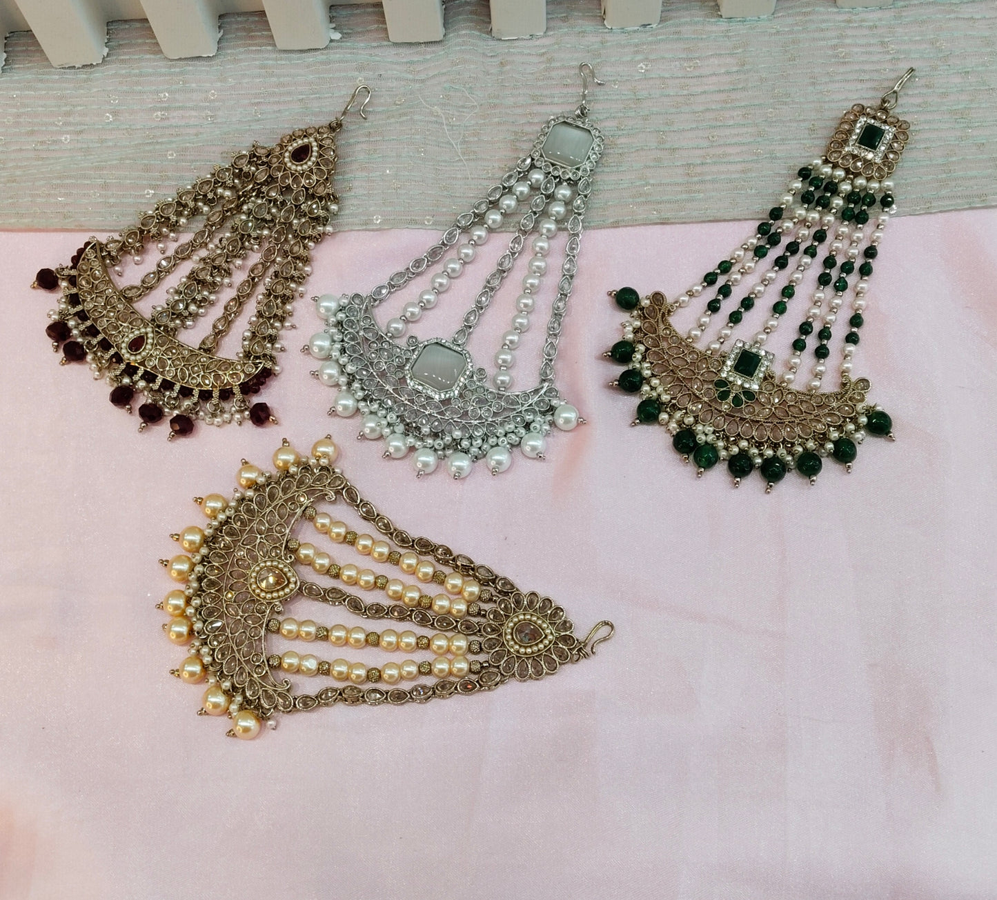 Champagne Stone Jhumar Headpassa Bridal Passa/Pakistani side Headpiece