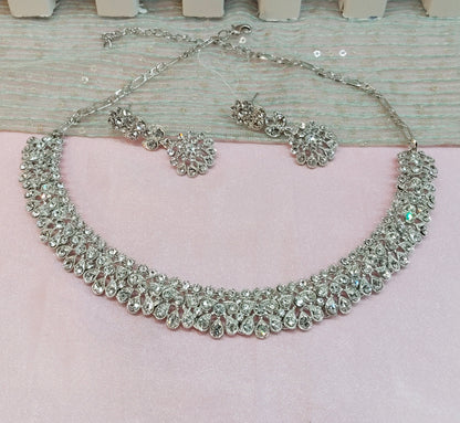 Silver White Necklace Set Ponting Jewellery