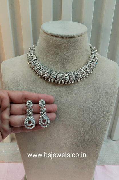 Silver White Necklace Set Ponting Jewellery
