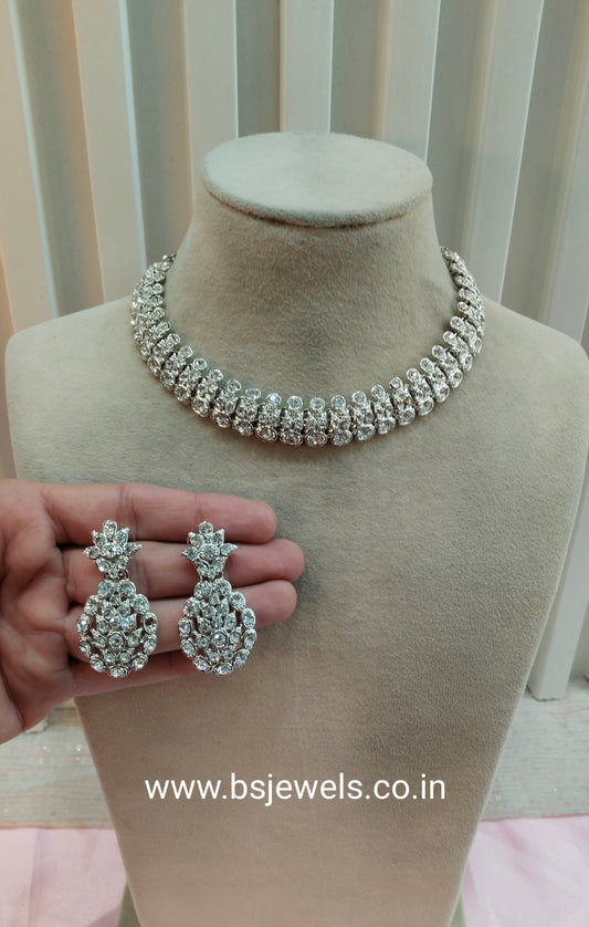 Silver White Necklace Set Ponting Jewellery