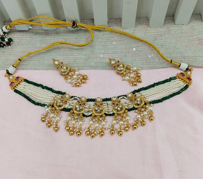 Ruby Sage Green Gold Polki Kundan Choker Necklace Jewellery Jennet Set