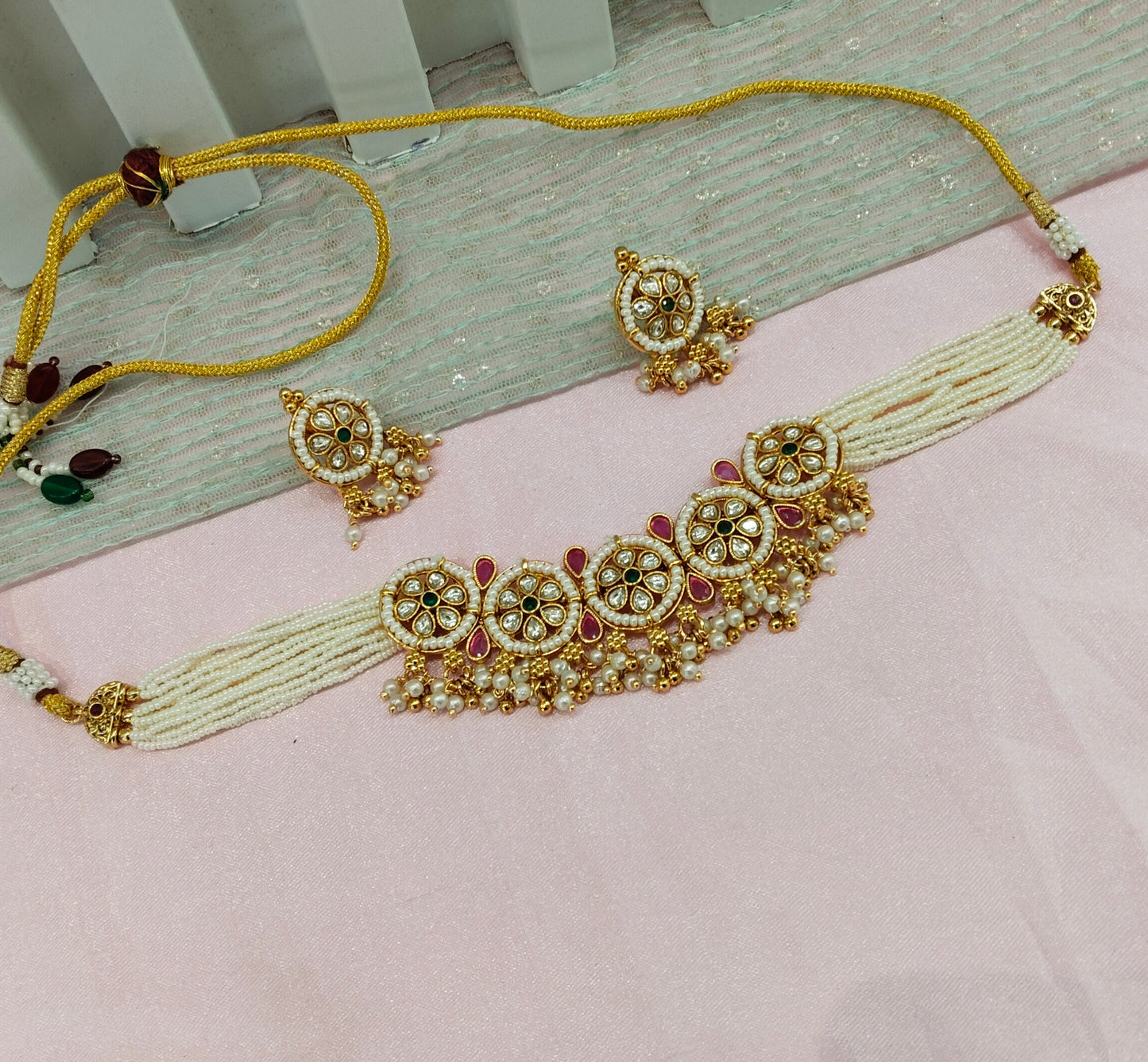 Ruby Green Gold Polki Kundan Choker Necklace Jewellery Jennet Set