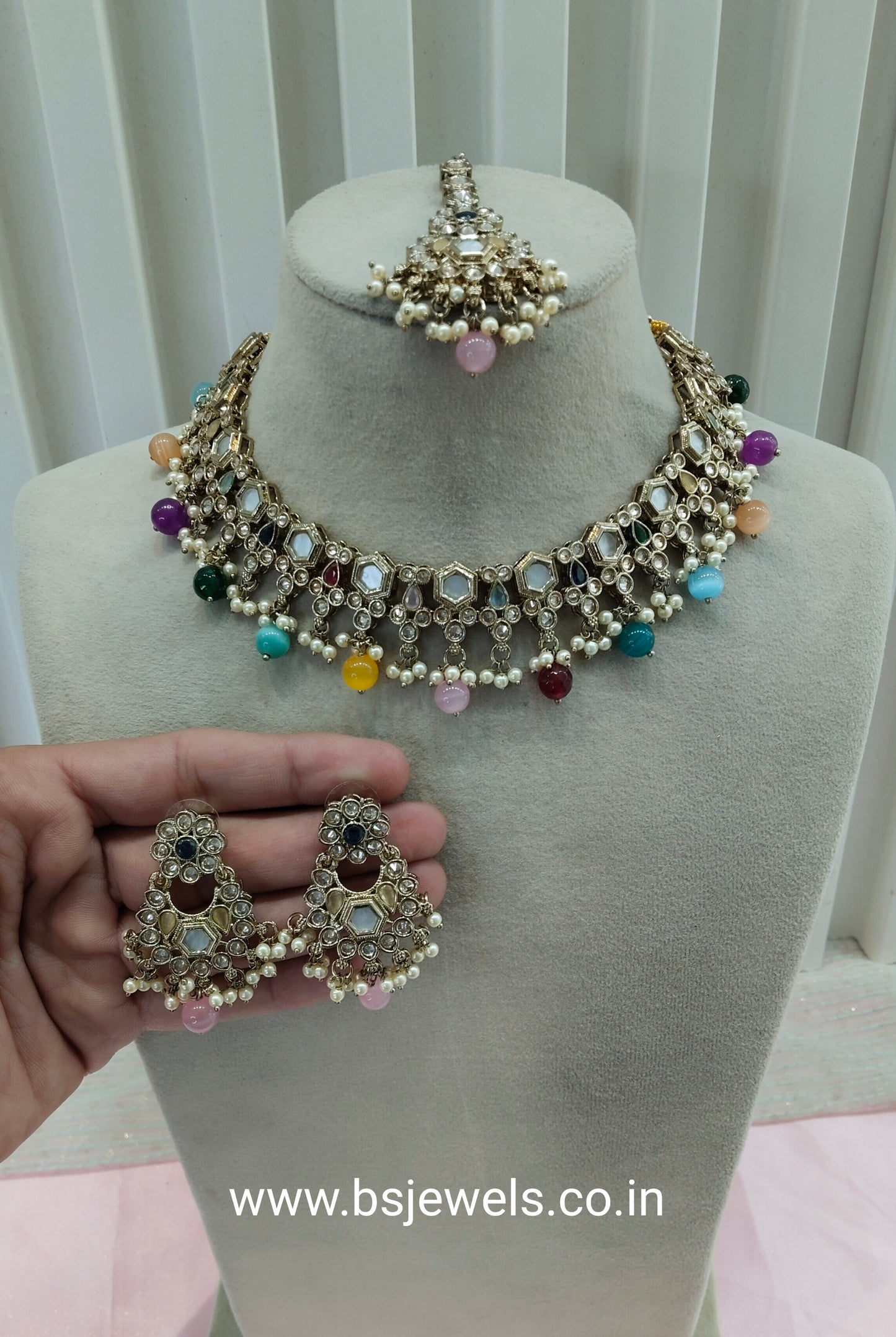 Multi Color Antique Gold Necklace Jewellery Eshaan Set