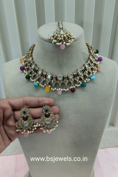 Multi Color Antique Gold Necklace Jewellery Eshaan Set