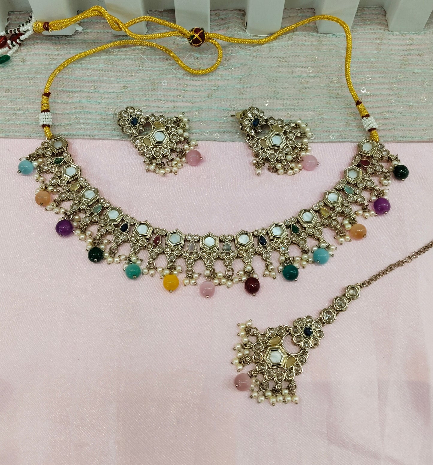 Multi Color Antique Gold Necklace Jewellery Eshaan Set