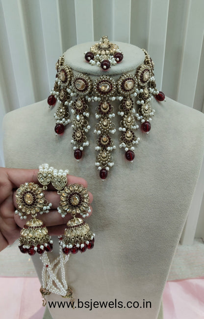 Maroon Necklace Jewellery Jaagran Set