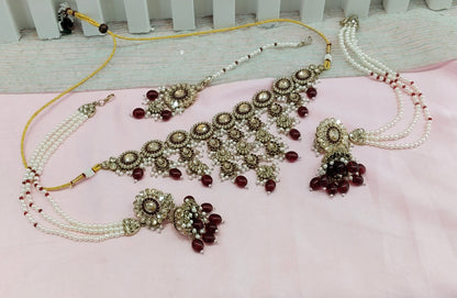 Maroon Necklace Jewellery Jaagran Set