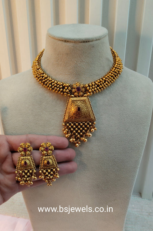 Ruby Gold Polki Necklace Jewellery Harf Set