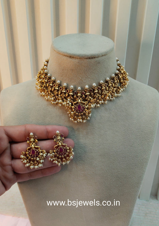 Ruby Gold Polki Necklace Jewellery Harf Set