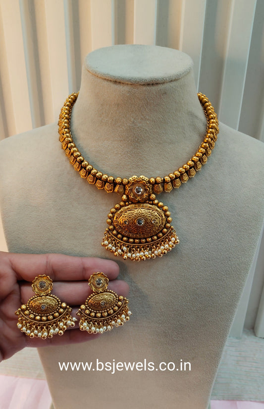 Gold Polki Necklace Jewellery Harf Set
