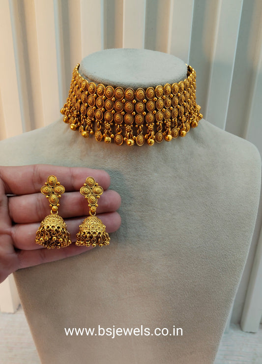 Gold Polki Choker Jewellery Harf Set