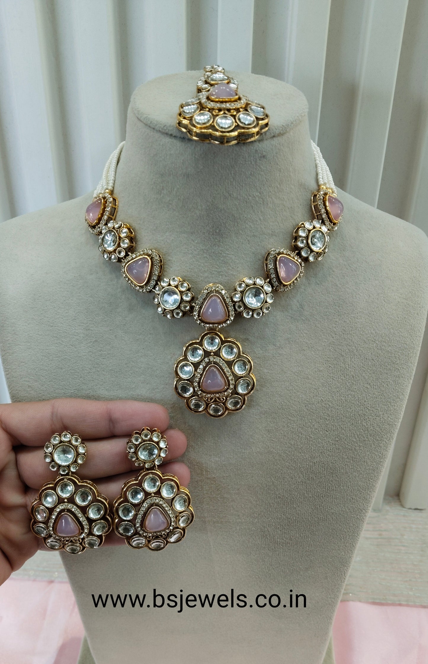Pink Gold Kundan Necklace Jewellery Kajal Set