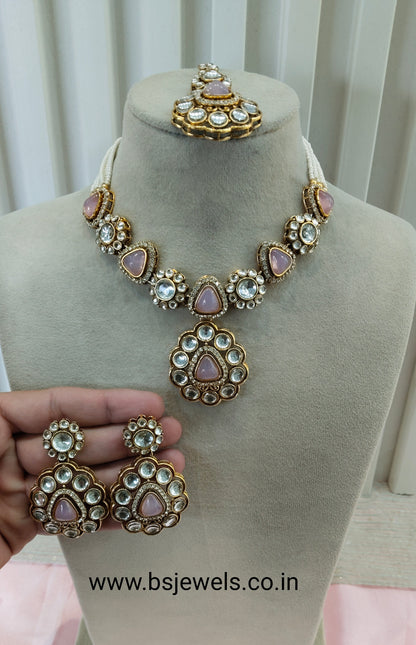 Pink Gold Kundan Necklace Jewellery Kajal Set