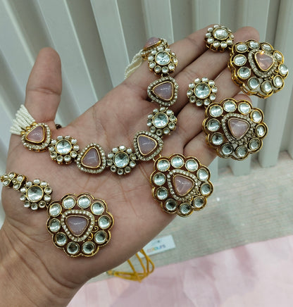 Pink Gold Kundan Necklace Jewellery Kajal Set