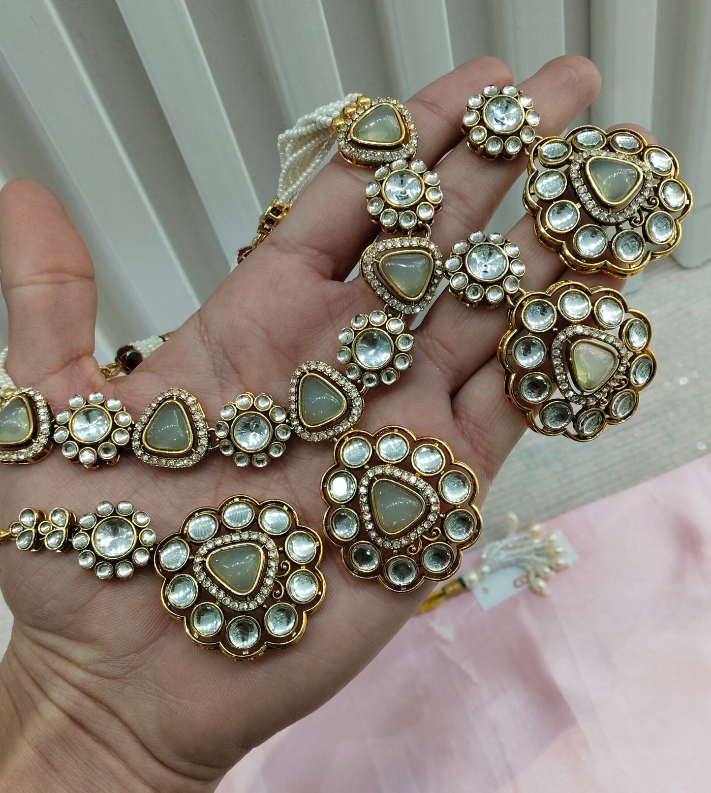 Pista Gold Kundan Necklace Jewellery Kajal Set