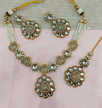 Pista Gold Kundan Necklace Jewellery Kajal Set