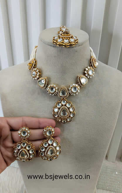 White Gold Kundan Necklace Jewellery Kajal Set