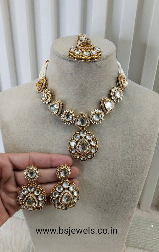 White Gold Kundan Necklace Jewellery Kajal Set