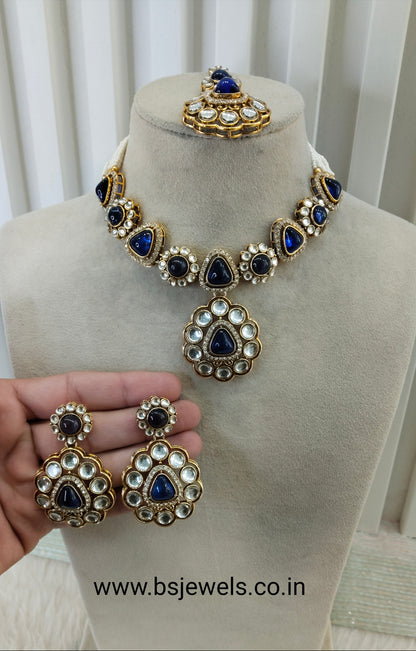 Blue Gold Kundan Necklace Jewellery Kajal Set