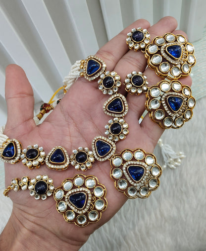 Blue Gold Kundan Necklace Jewellery Kajal Set