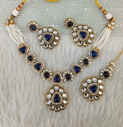 Blue Gold Kundan Necklace Jewellery Kajal Set