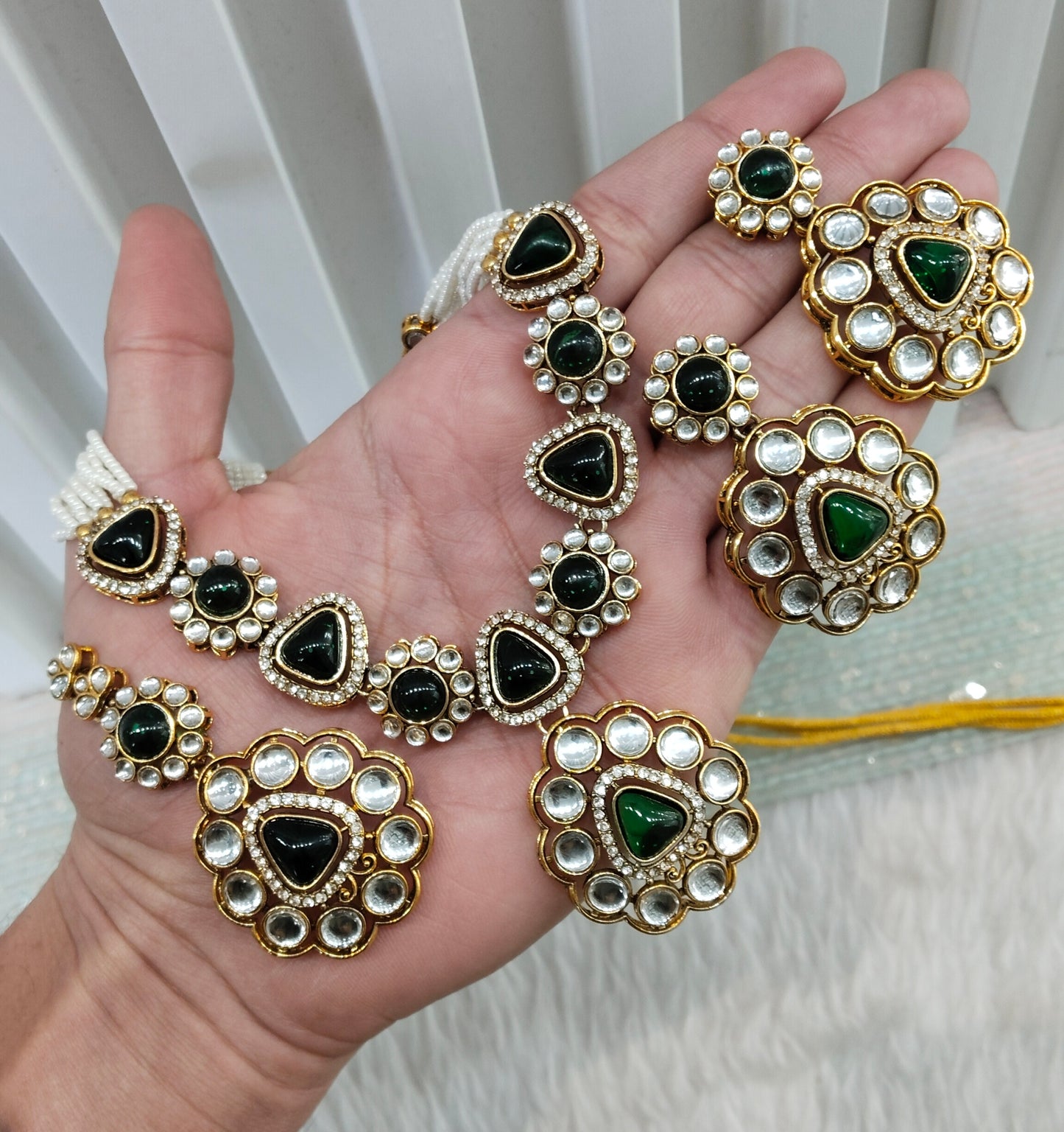 Green Gold Kundan Necklace Jewellery Kajal Set