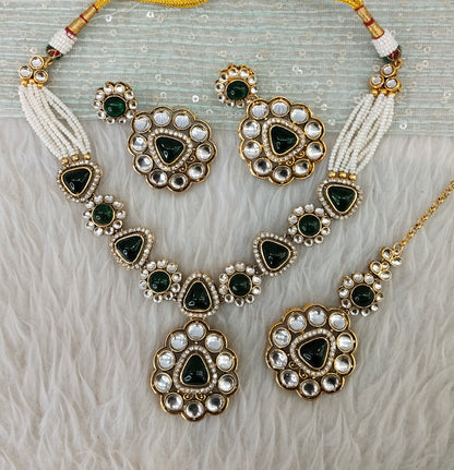 Green Gold Kundan Necklace Jewellery Kajal Set
