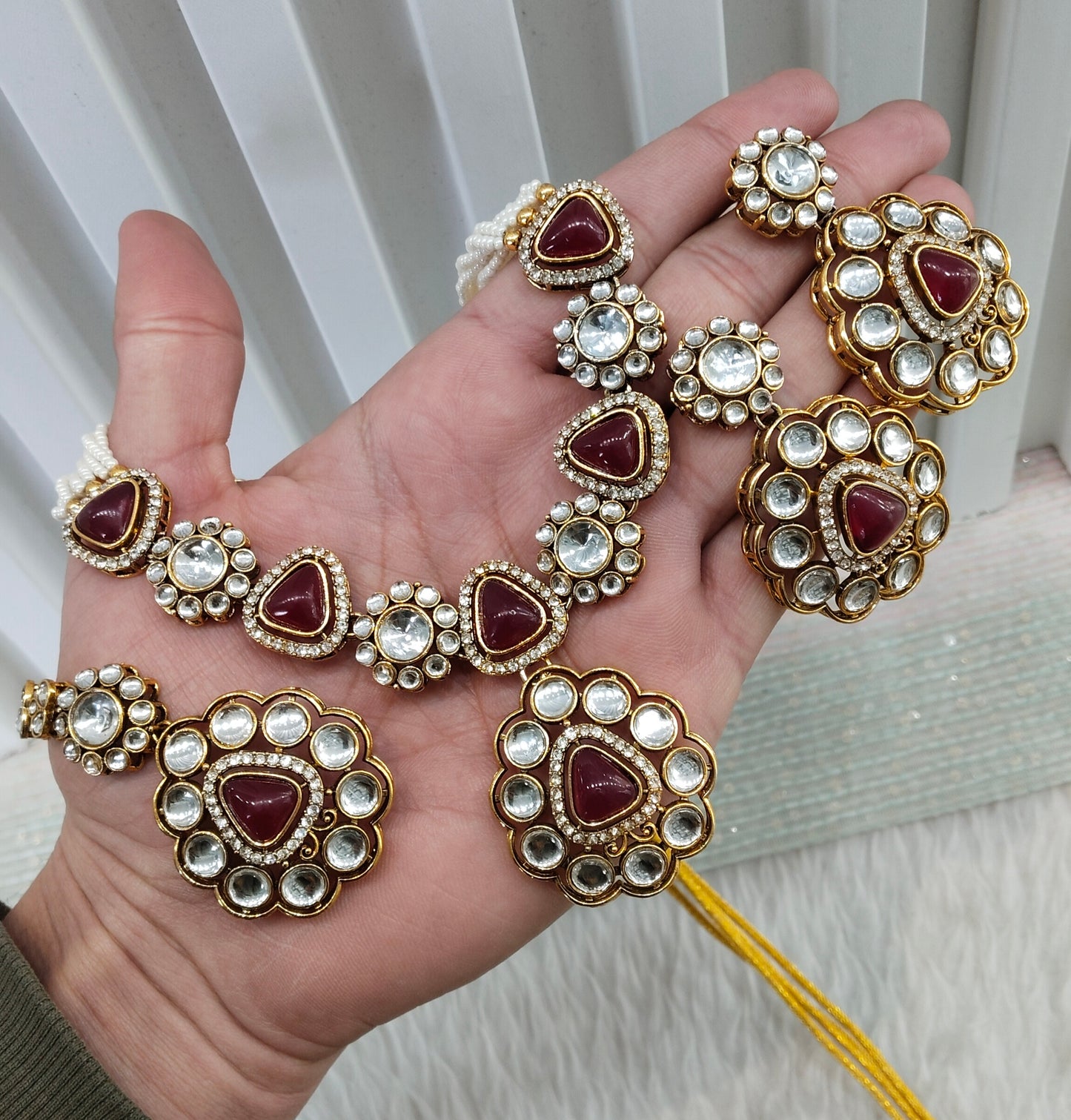 Maroon Gold Kundan Necklace Jewellery Kajal Set