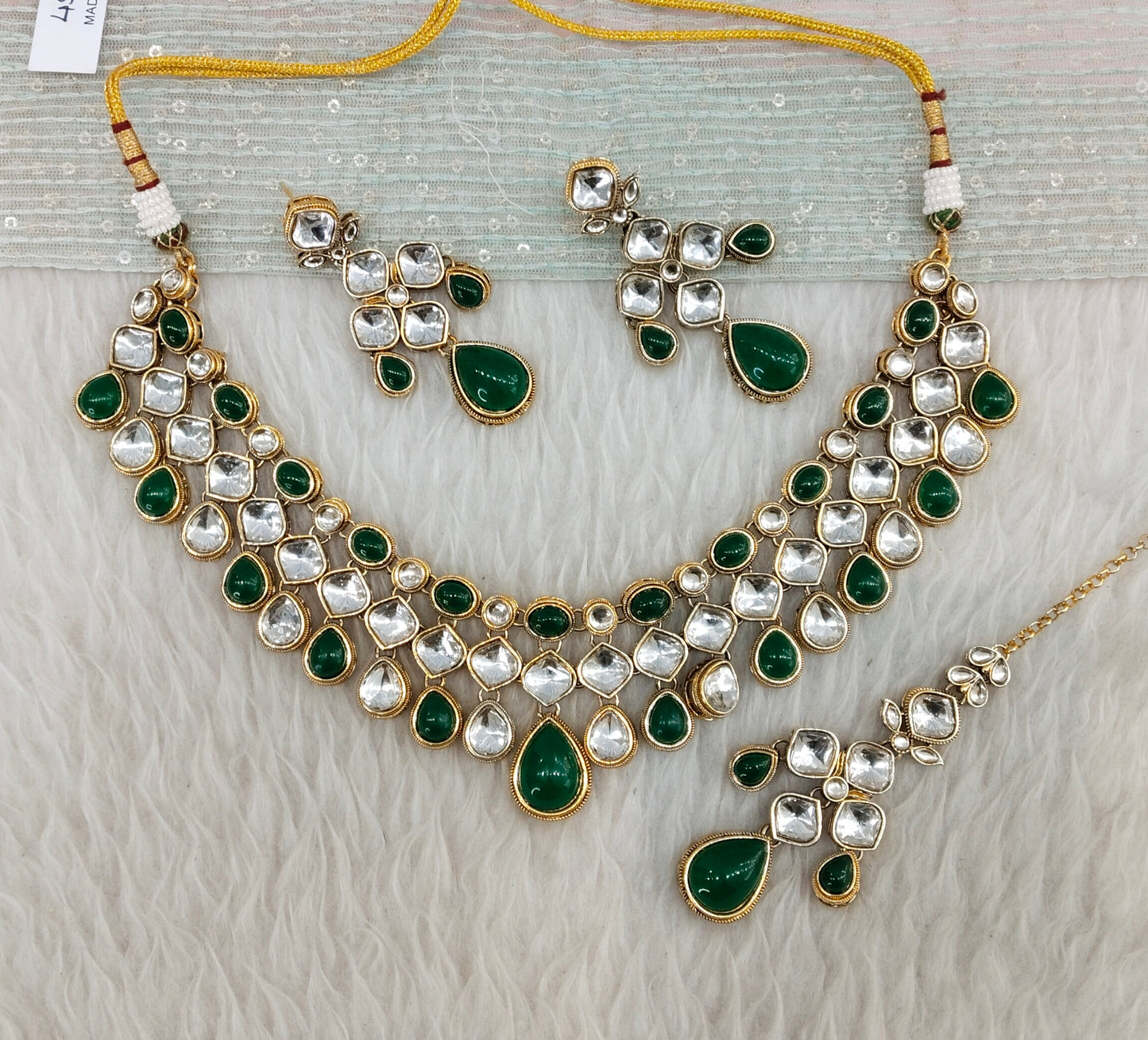 Green Gold Kundan Necklace Jewellery Raveena Set