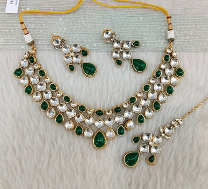 Green Gold Kundan Necklace Jewellery Raveena Set