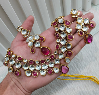 Rani Pink Gold Kundan Necklace Jewellery Raveena Set