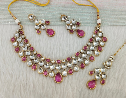 Rani Pink Gold Kundan Necklace Jewellery Raveena Set