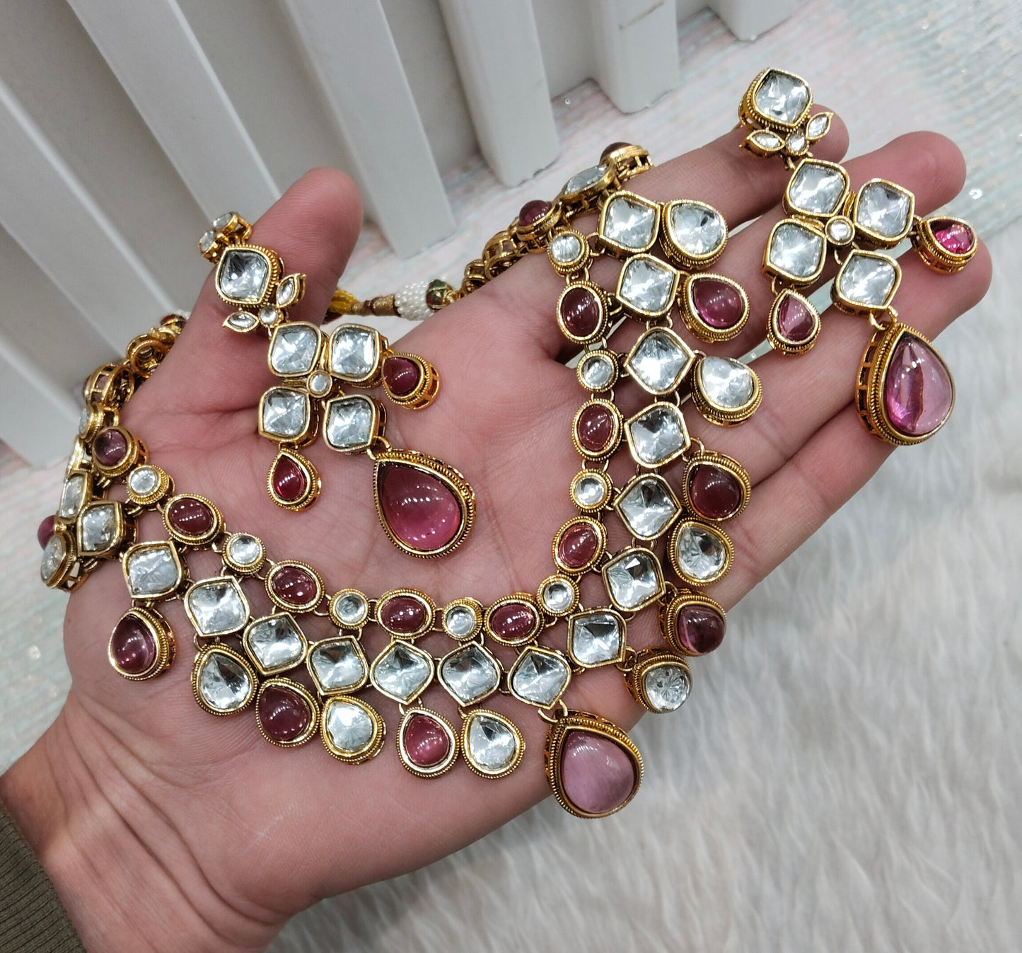 Purple Gold Kundan Necklace Jewellery Raveena Set