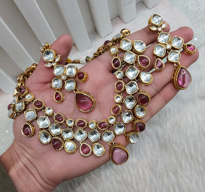 Purple Gold Kundan Necklace Jewellery Raveena Set