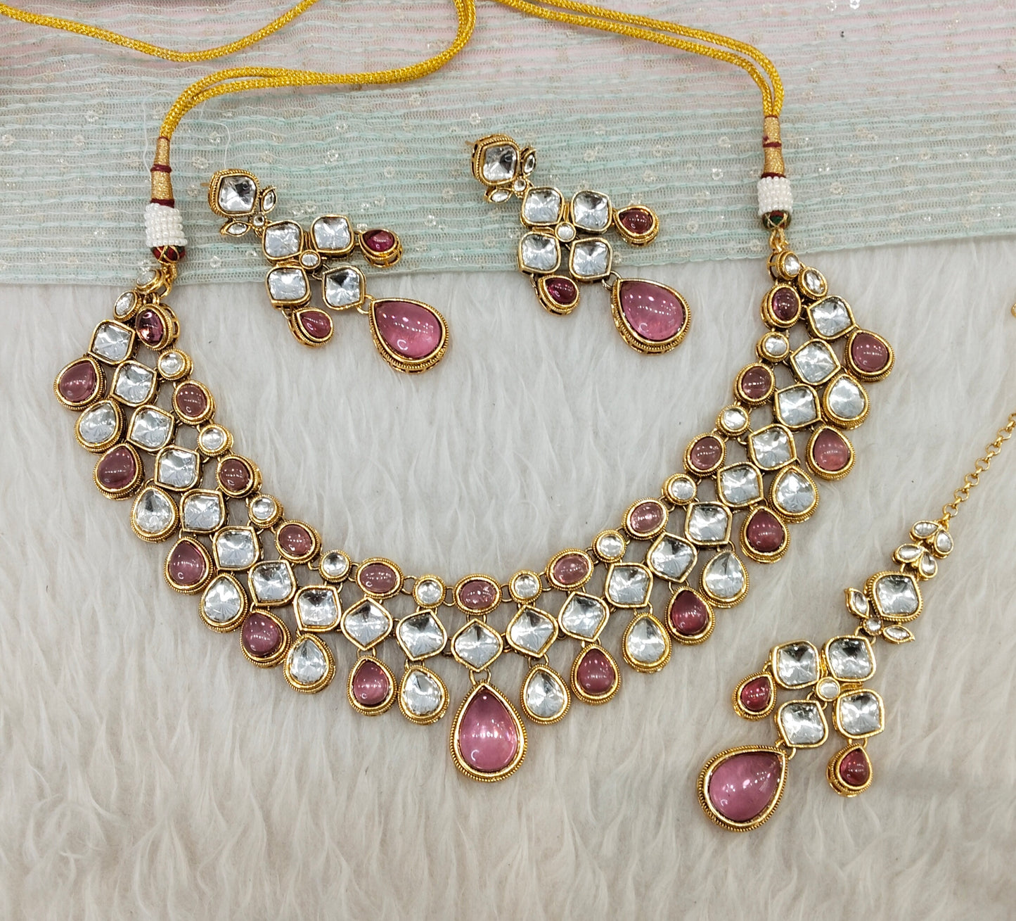 Purple Gold Kundan Necklace Jewellery Raveena Set