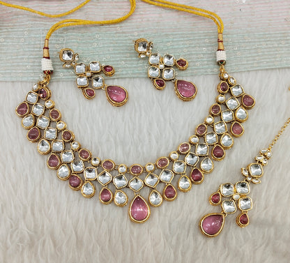 Purple Gold Kundan Necklace Jewellery Raveena Set