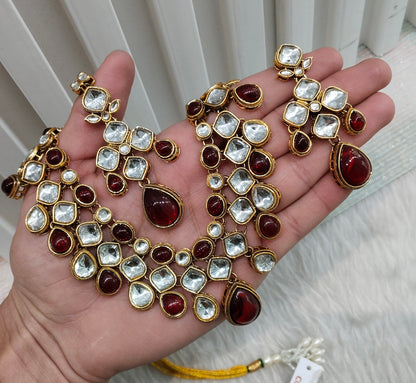 Maroon Gold Kundan Necklace Jewellery Raveena Set