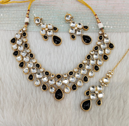 Black Gold Kundan Necklace Jewellery Raveena Set