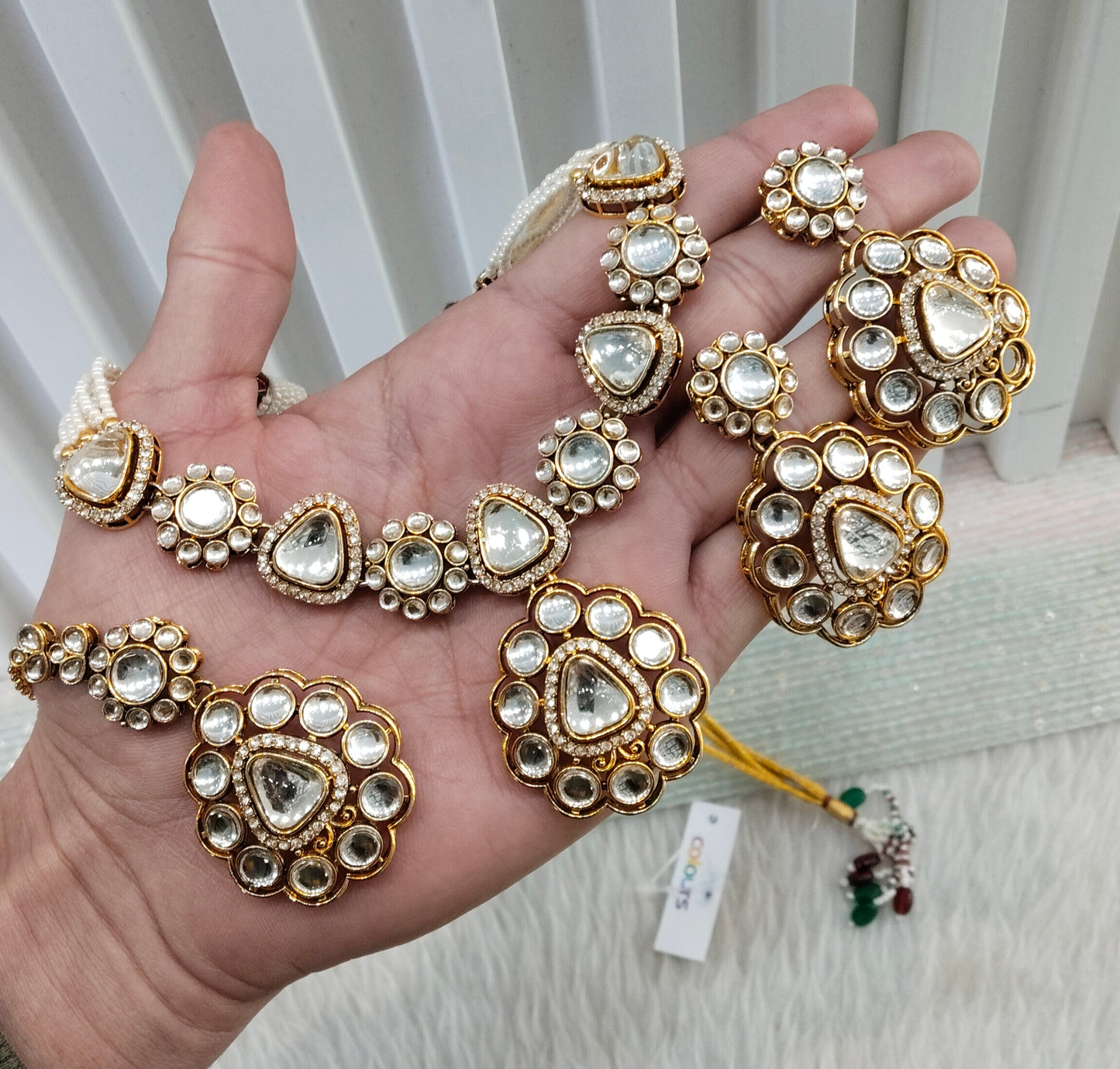 White Gold Kundan Necklace Jewellery Kajal Set