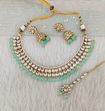 Pista Gold Kundan Necklace Jewellery Roshan Set
