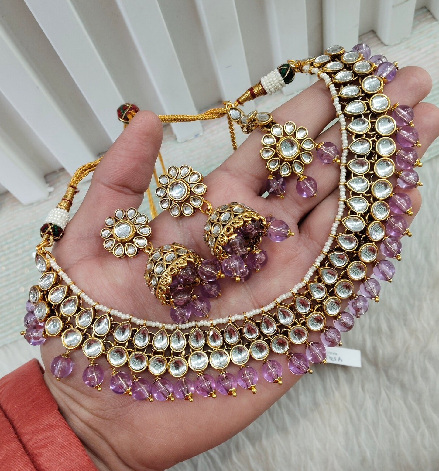 Lavender Gold Kundan Necklace Jewellery Roshan Set