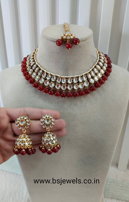 Ruby Gold Kundan Necklace Jewellery Roshan Set