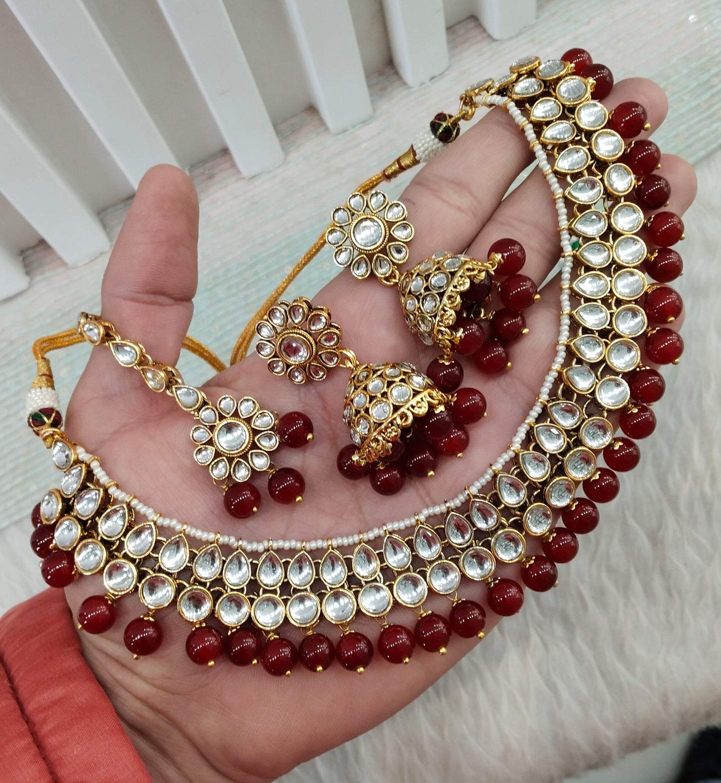 Ruby Gold Kundan Necklace Jewellery Roshan Set