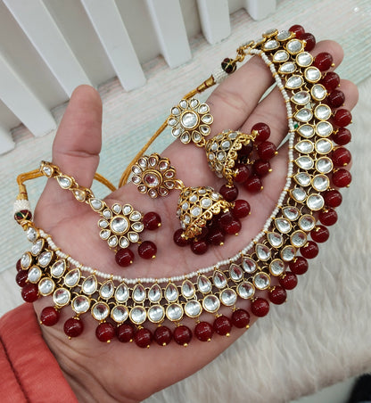 Ruby Gold Kundan Necklace Jewellery Roshan Set