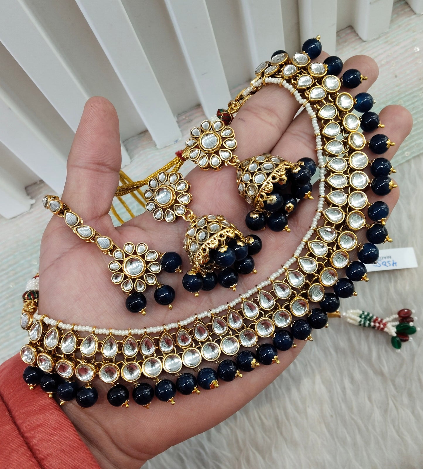 Blue Gold Kundan Necklace Jewellery Roshan Set